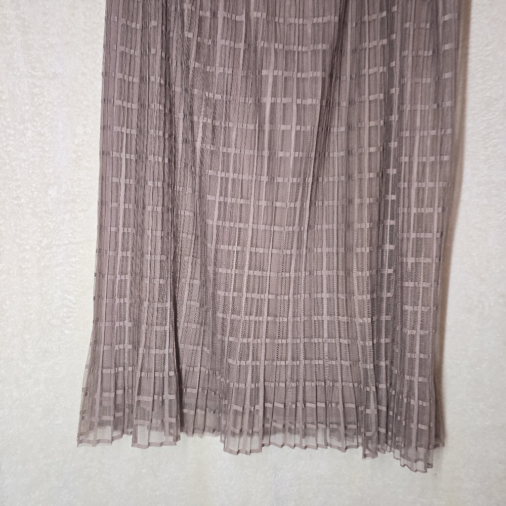 Metrowear Womens Size L Brown Windowpane Pleated Mesh Midi Skirt - Picture 7 of 10